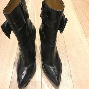 Hale Bob black shiny faux leather booties